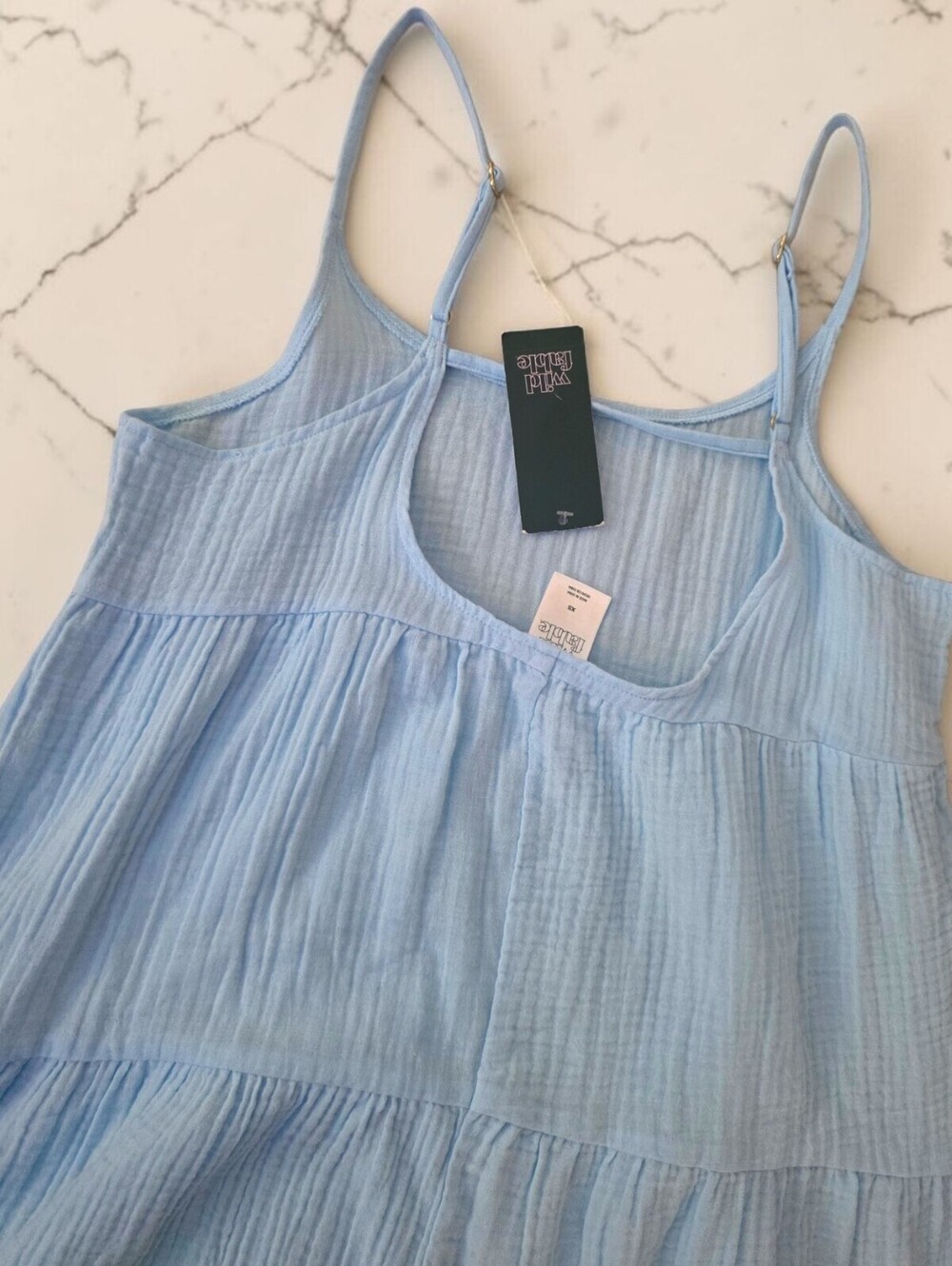 Wild Fable NWT Baby Blue Gauze Tiered Mini Dress XS Cottagecore - Picture 9 of 12
